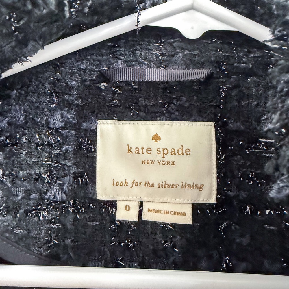 Kate Spade Old Money Chanel Inspired Tweed Jacket Black Shimmer Gold 0 - Picture 8 of 8